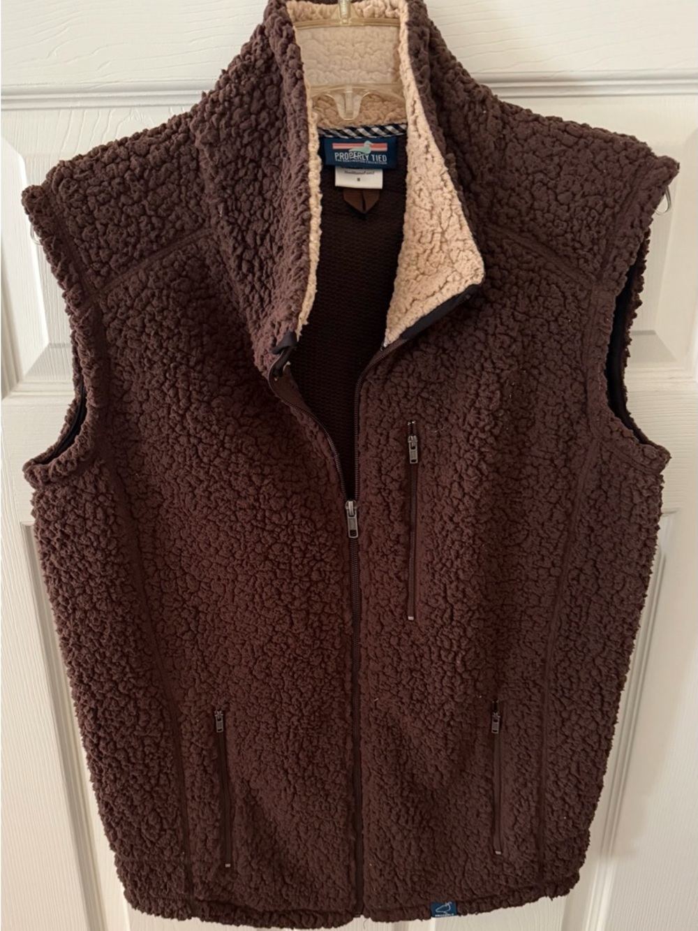Properly Tied Kensington Chocolate Brown Sherpa Vest with Cream Collar
